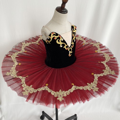 Children red with black velvet professional ballet dance dress for girls tutu skirt Don Quixote ballet stage costume stage performance group dance outfits